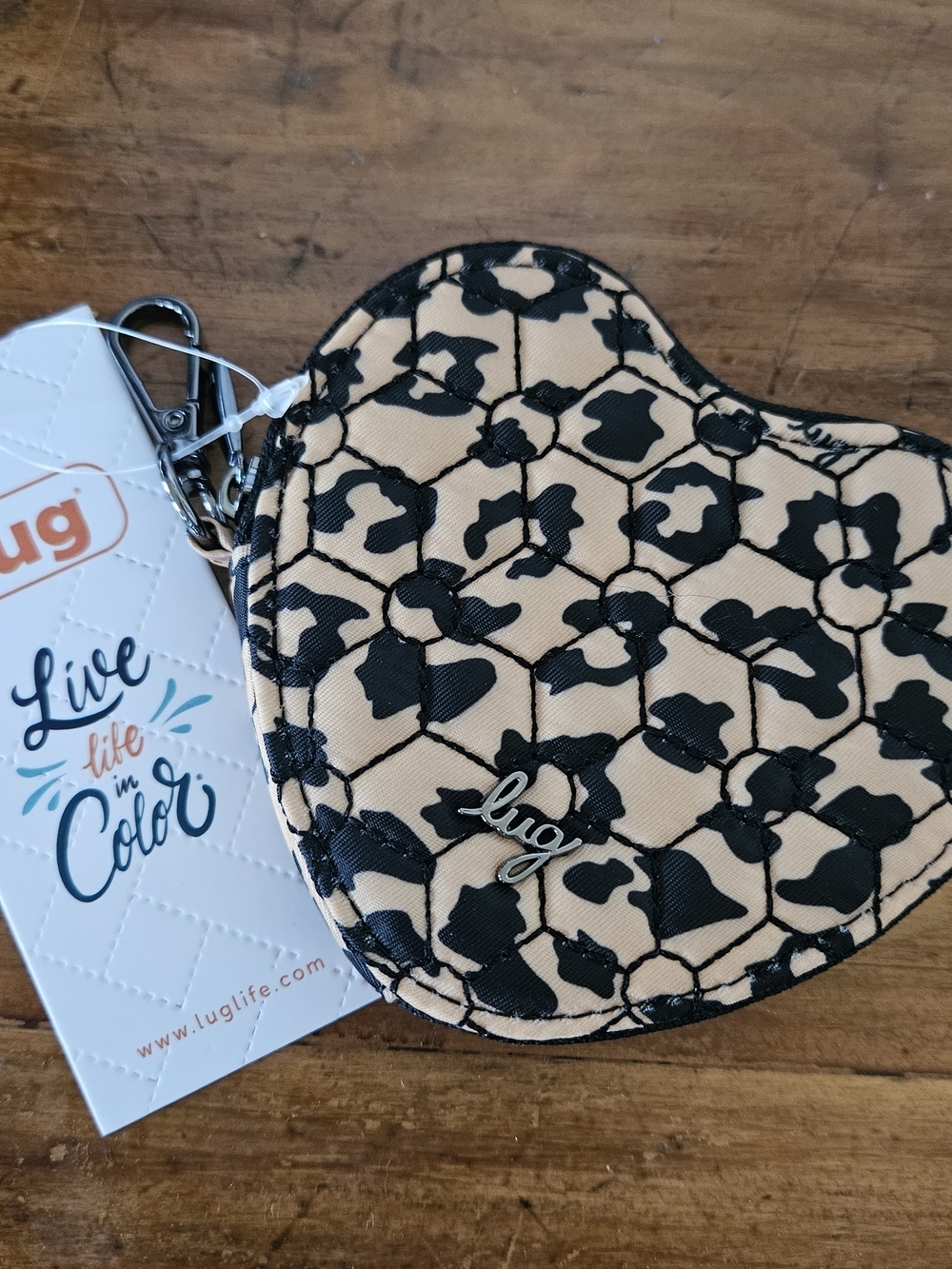 Lug Heart Coin Purse Keychain — Black & Beige Leopard